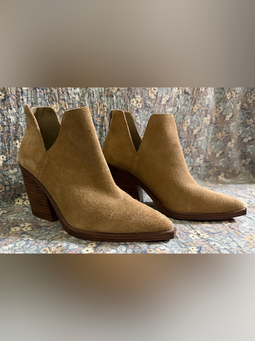 Vince Camuto Gigietta Tan Suede Pointed Toe Ankle Booties
